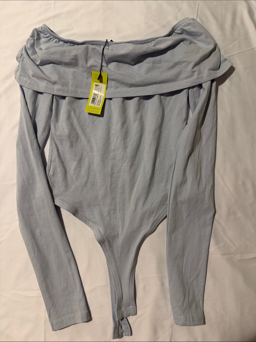 Boohoo Pale Blue Off-Shoulder Long Sleeve Bodysuit
